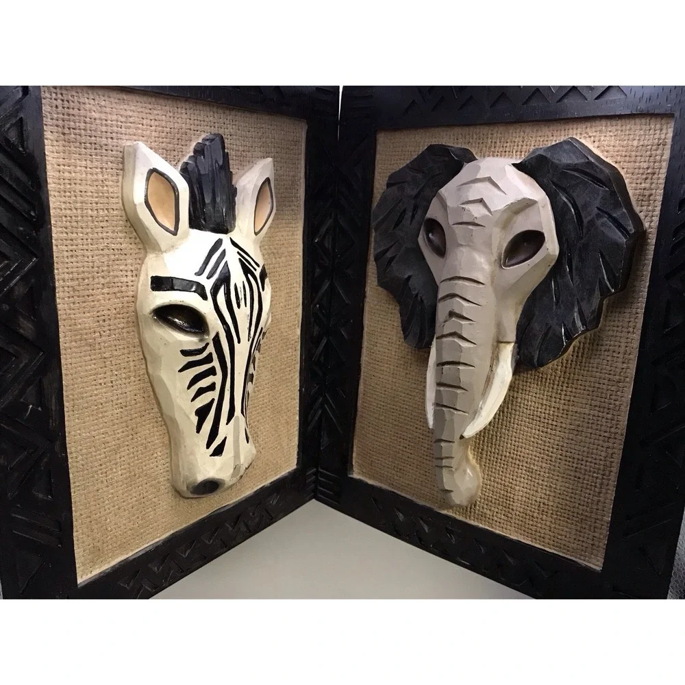 3D Elephant Zebra Wood‎ Framed Wall Art African Decorative Art